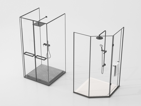 现代淋浴隔断 花洒 淋浴间 淋浴房 卫浴小件su模型