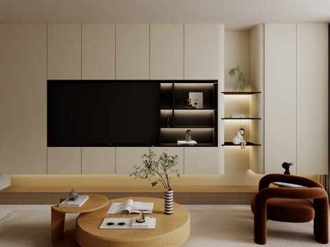  现代电视背景柜子墙3d模型 