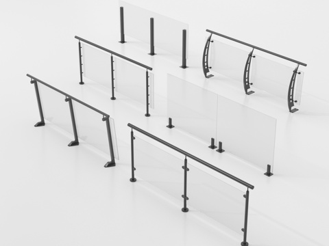  现代围栏护栏 玻璃栏杆 护栏 扶手 阳台护栏3d模型 