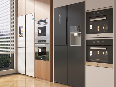 现代冰箱 嵌入式冰箱 嵌入式蒸烤箱su模型