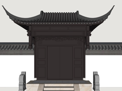 垂花门 中式别墅院门su模型
