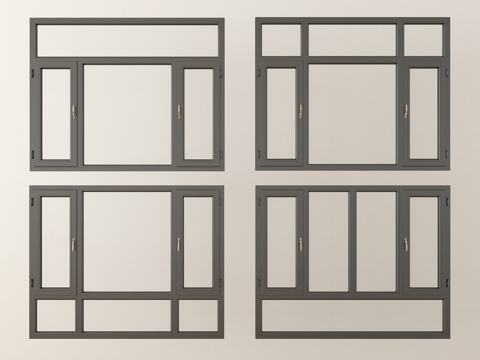  现代窗户组合 平开窗 落地窗 阳台窗3d模型 