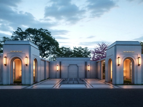  小区大门 小区入口su模型 