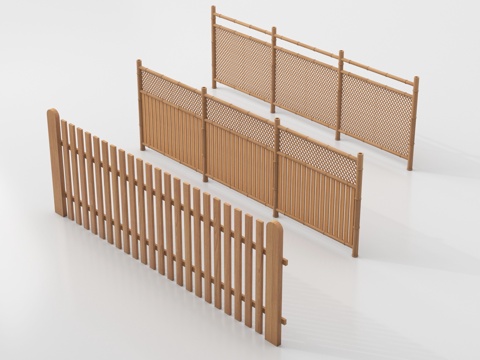 现代栅栏 围栏 竹篱笆 护栏 木栅栏su模型
