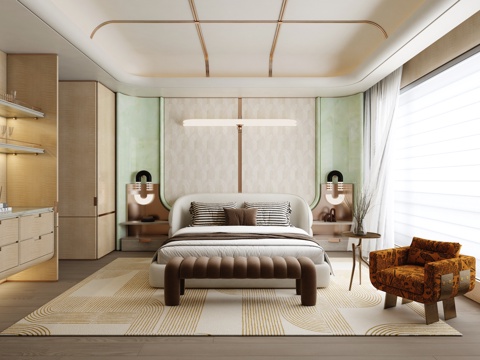  意式轻奢卧室  飘窗卧室 现代轻奢卧室3d模型 