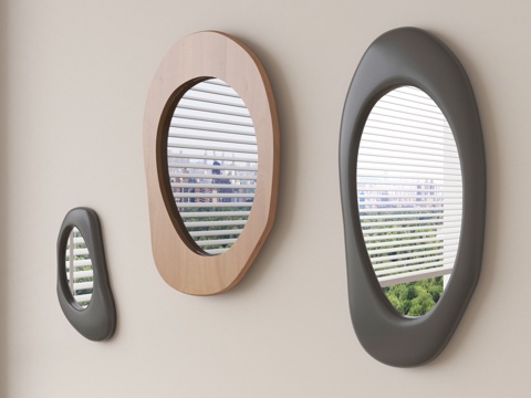  中古风镜子 化妆镜 装饰镜 异形镜su模型 