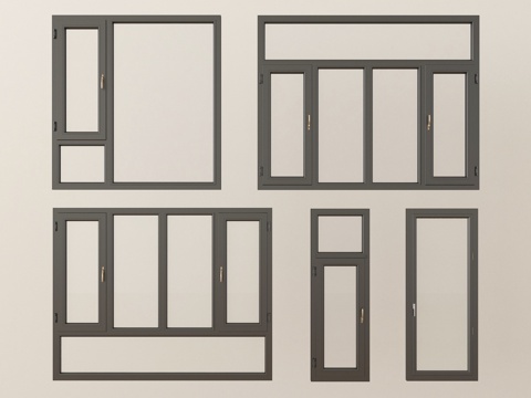 现代窗户组合 平开窗 落地窗 阳台窗su模型