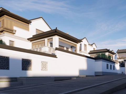 中式合院别墅su模型