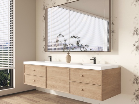  现代浴室柜  悬空浴室柜 浴室镜3d模型 