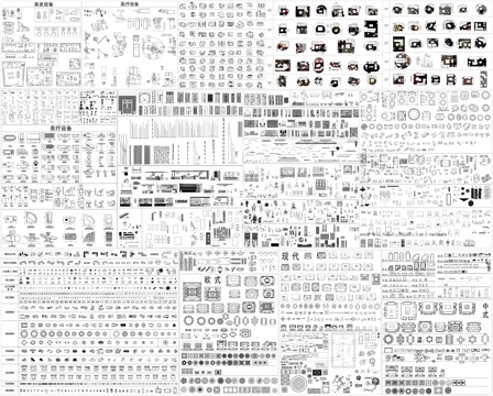 沙发餐桌茶几床浴缸淋浴马桶电器厨卫门窗帘美疗美发设备CAD图cad施工图