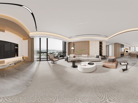 现代客厅餐厅厨房玄关客餐厅