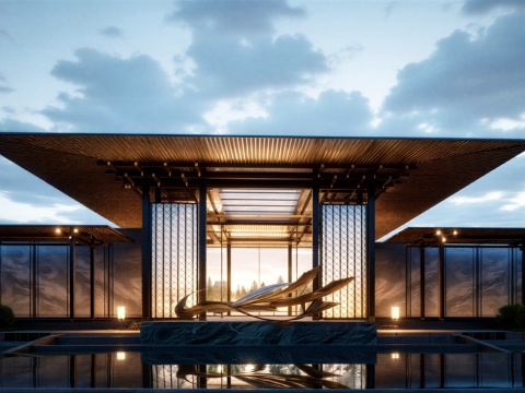 宋式小区大门 宋风入口建筑su模型