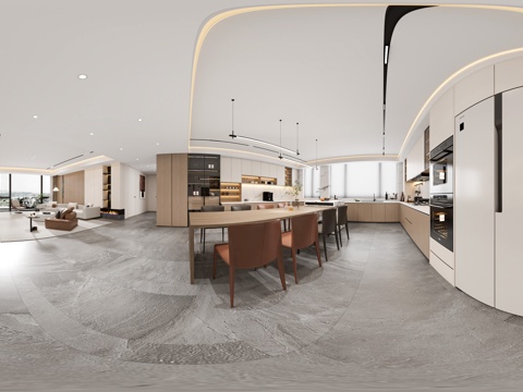 现代餐厅厨房玄关客餐厅