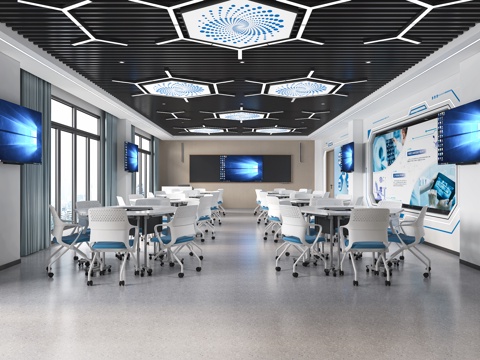  现代智慧教室多媒体教室3d模型 