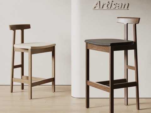  Artisan侘寂风吧椅 餐椅 实木餐椅3d模型 