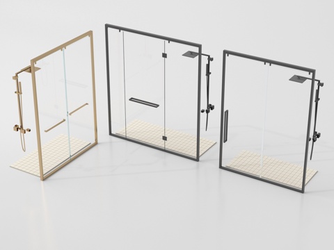 现代淋浴隔断 花洒 淋浴间su模型