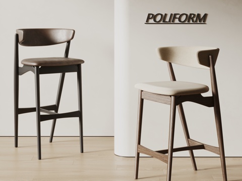 poliform侘寂风吧椅 餐椅 实木吧椅su模型