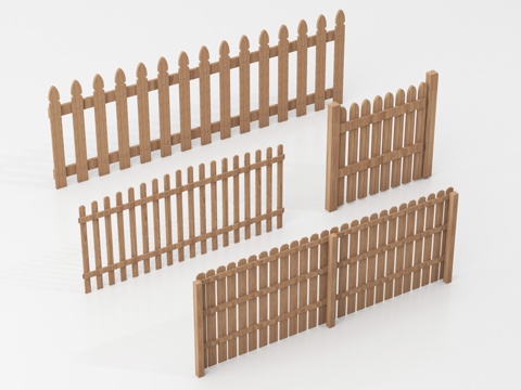 新中式栅栏 围栏护栏 木栅栏  花格栏杆su模型
