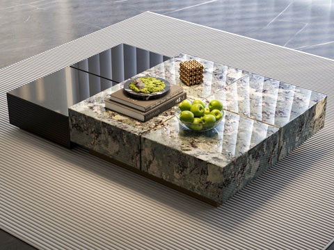  现代意式茶几_茶几组合_大理石茶几_亚克力茶几_方形茶几3d模型 