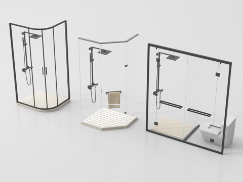  现代淋浴隔断 花洒 淋浴间 淋浴房 卫浴小件3d模型 