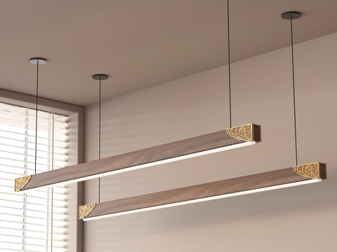  新中式吊灯 条形吊灯 一字吊灯 极简餐厅吊灯3d模型 