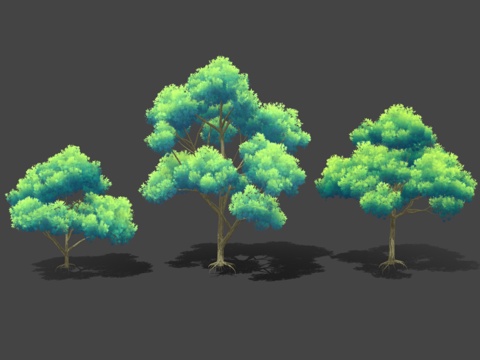  卡通树木 卡通植物 灌木 乔木 动漫风格 游戏素材 树木3d模型 
