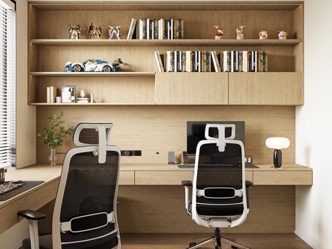  现代双人书房3d模型 