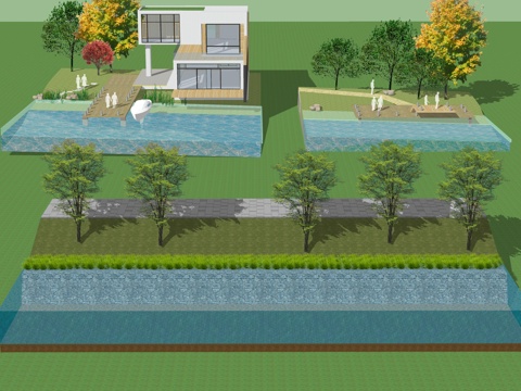  滨水驳岸景观su模型 