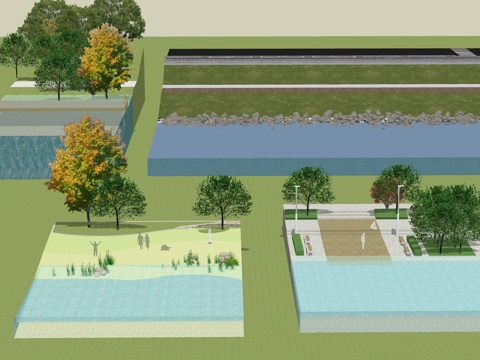  滨水驳岸景观su模型 