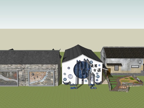  乡村墙面景墙su模型 