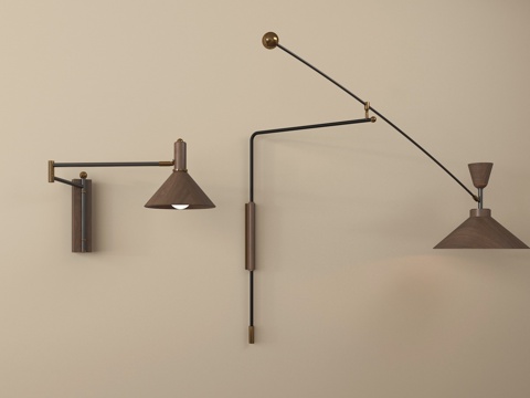  中古风摇臂壁灯 室内壁灯 金属壁灯3d模型 