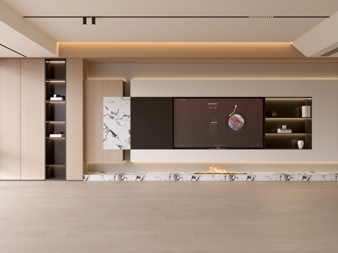  现代客厅 奶油客厅 电视背景墙 客厅背景 奶油风背景墙3d模型 