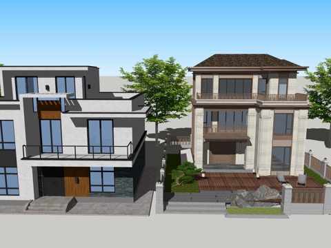 现代独栋别墅民宿农村自建房建筑外观外立su模型