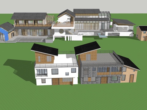 新中式民宿建筑su模型