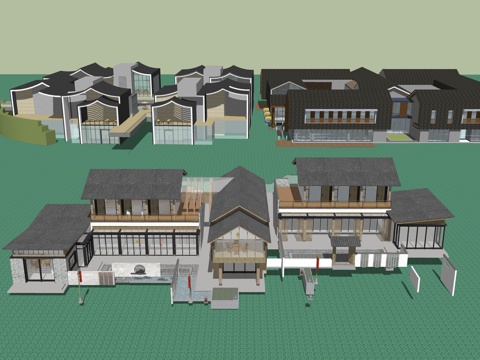 新中式民宿建筑su模型