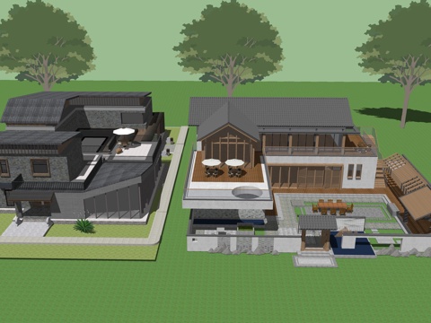 新中式民宿建筑su模型