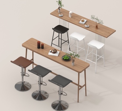  北欧桌椅 吧台 岛台 餐桌椅3d模型 