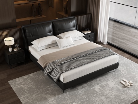  现代轻奢双人床3d模型 