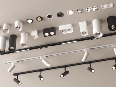  现代筒灯射灯 明装筒灯 嵌入式筒灯射灯 轨道式筒灯射灯3d模型 