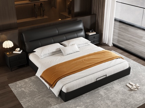  现代轻奢双人床3d模型 