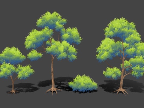  卡通树木 卡通植物 灌木 乔木 动漫风格 游戏素材 树木3d模型 