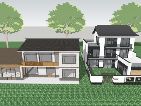 新中式民宿建筑su模型