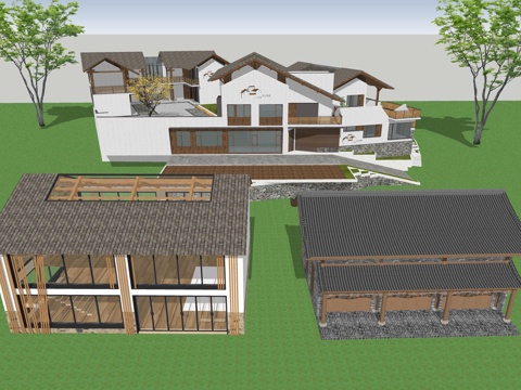 新中式民宿建筑su模型