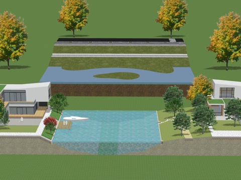  滨水驳岸景观su模型 