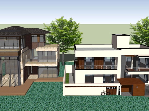 现代独栋别墅民宿农村自建房建筑外观外立su模型