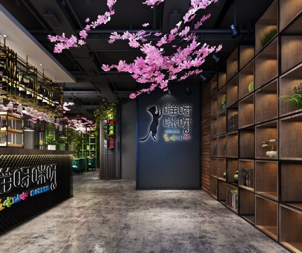  工业风烧烤店   火锅店     前台    背景墙3d模型 