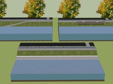  滨水驳岸景观su模型 