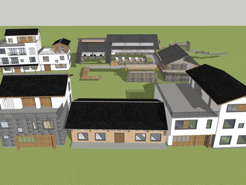 新中式民宿建筑su模型