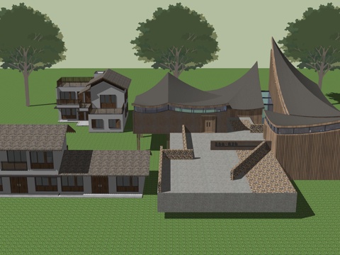 新中式民宿建筑su模型