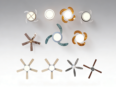 现代简约风扇灯 木质金属无叶   客厅餐厅卧室吊扇灯su模型